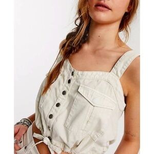 Free People We The Free Palm Desert Cream Ivory Button Crop Top